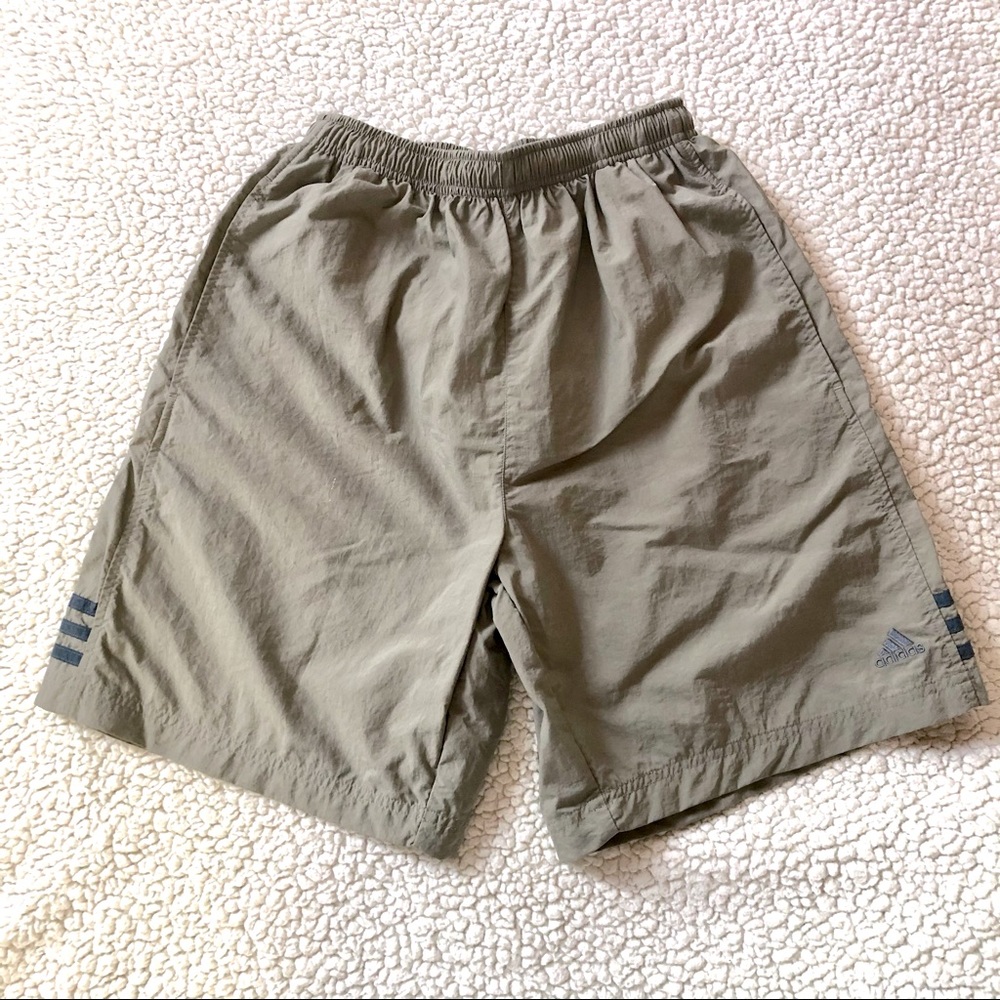 Y2K Adidas Men’s Small Swim Bathing-suit Gray Green Drawstring